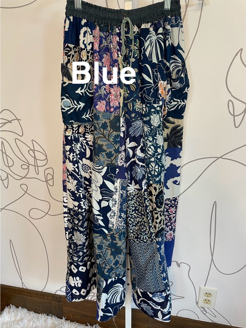 Boho Cotton/Rayon Patchwork Wide Leg Pants with Pockets O/S (fits most) - Picture 12 of 13